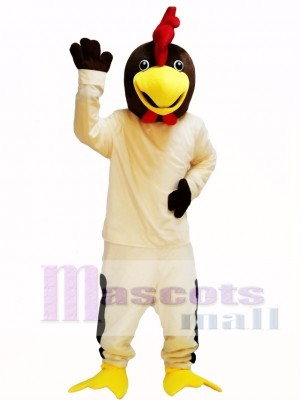 Friendly Beige Rooster Chicken Mascot Costume