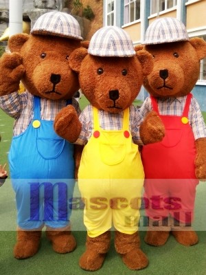 Blue/Yellow/Red Teddy Bear Cartoon Mascot Costume