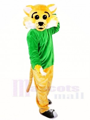 Yellow BobCat WildCat in Green Shirt Mascot Costumes Animal