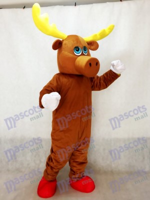 Cute Brown Male Moose Mascot Costume