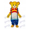 Yellow Bear Wear Blue overalls Mascot Adult Costume