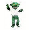 Green Devil with Long Teeth Mascot Costume Cartoon