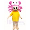 Pink Crab with Yellow Shirt Mascot Costumes Cartoon