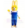 Yellow Rabbit Easter Bunny with Blue Overalls Mascot Costumes Animal 