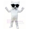 White Cat with Sunglasses Mascot Costumes Cartoon