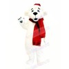 White Bear with Red Scarf Mascot Costumes Cartoon