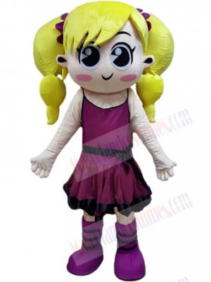 Yellow Braid Girl Mascot Costume People