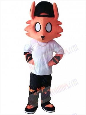 Orange Tiger Mascot Costume Animal wearing Black Hat