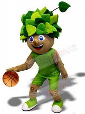 Basketball Boy Mascot Costume People wear Green Leaf Hat