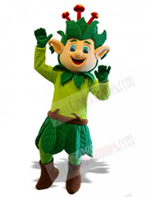 Green Leaves Elf Mascot Costume Cartoon