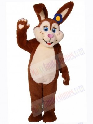 Friendly Brown and White Bunny Mascot Costume Animal