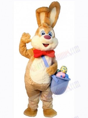 Friendly Bunny Mascot Costume Animal with Red Bow Tie