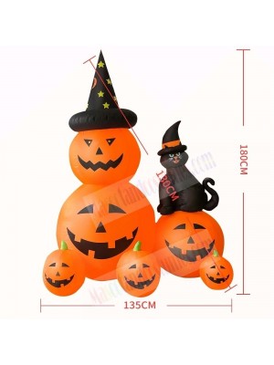 6ft Inflatable Witch Pumpkins with Black Cat with LED lights Halloween Holiday Decoration Outdoor Yard Lawn Art Decor