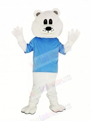 Cute White Bear with Blue T-shirt Mascot Costume Adult