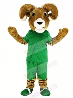 Sport Brown Ram with Green T-shirt Mascot Costume