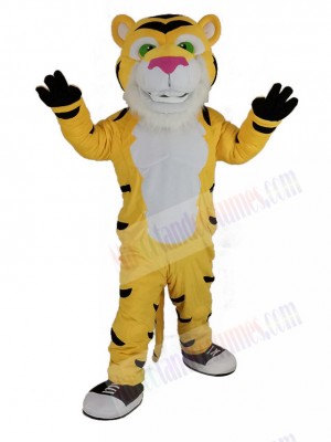 Yellow Power Tiger with Pink Nose Mascot Costume Animal