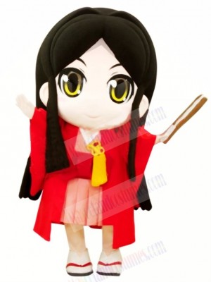 Japanese Girl with Big Eyes Mascot Costume Cartoon