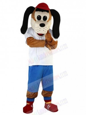 Red Hat Dog Mascot Costume Animal in White T-shirt