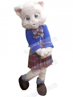 Beautiful White Cat Mascot Costume with Skirt