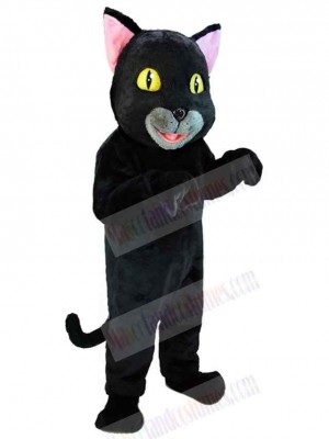 Smiling Black Cat Mascot Costume Animal with Yellow Eyes