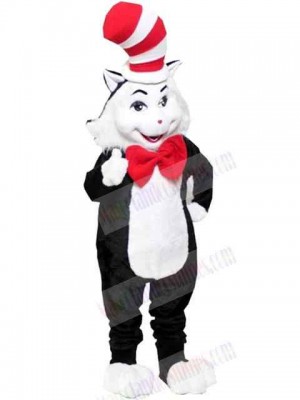 Black Cat Mascot Costume Animal with Red and White Hat