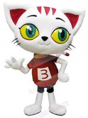 Number Three Racer White Cat Mascot Costume Animal