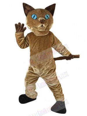 Alert Brown Cat Mascot Costume Animal with Blue Eyes