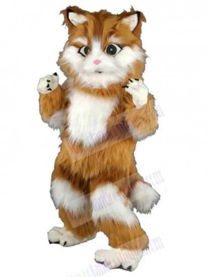 Brown and White Cat Long Fur Mascot Costume Animal