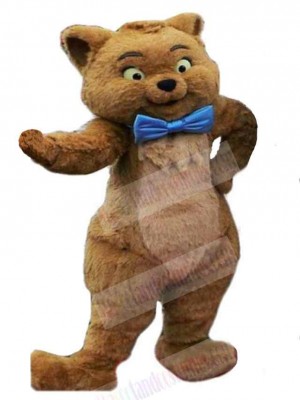 Funny Brown Cat Mascot Costume Animal with Blue Bow