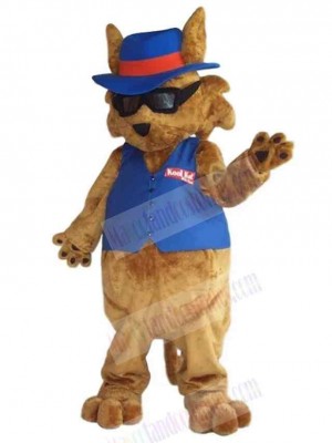 Cool Sunglasses Brown Cat Mascot Costume Animal in Blue Vest