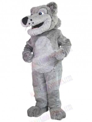 Plush Gray Wolf Mascot Costume Animal with Fangs