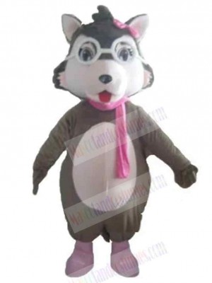 Cute Baby Wolf Mascot Costume Animal with Pink Scarf