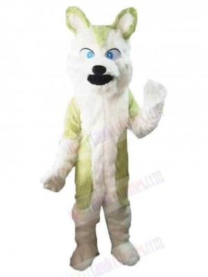 Waving Green and White Wolf Mascot Costume Animal