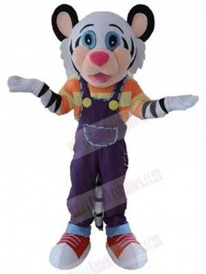 Black and White Tiger Mascot Costume Animal with Pink Nose