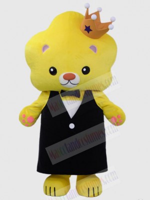 Yellow Lion Mascot Costume Animal in Black Clothes
