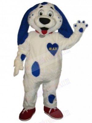 Long-eared White Dog Mascot Costume with Blue Spots Animal