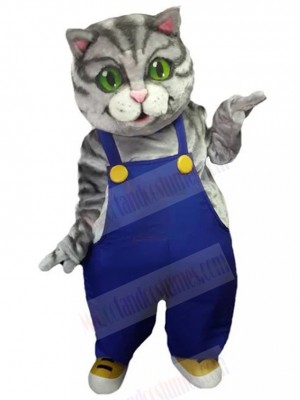 American Shorthair Cat Mascot Costume Animal in Blue Overalls