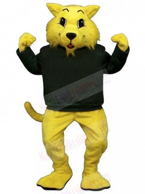 Yellow Bobcat Mascot Costume Animal in Black Sweater