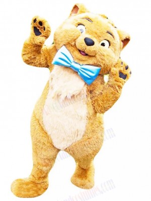 Brown Cat Mascot Costume with Blue Rosette Animal