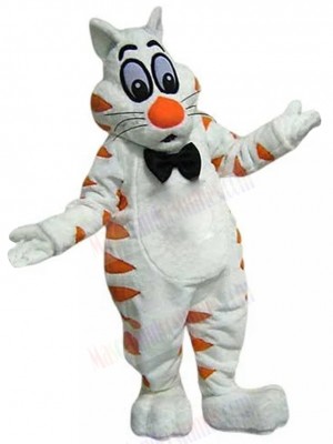 Fat White and Orange Cat Mascot Costume with Black Bow Tie Animal