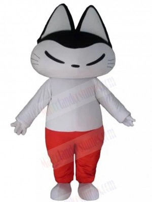 Squinted Cat Mascot Costume in Red Pants Animal