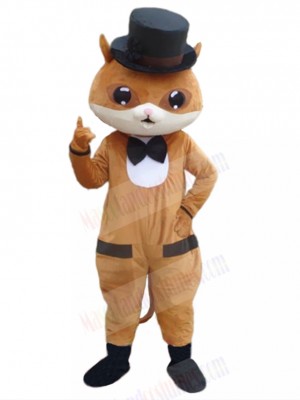 Brown Gentleman Cat Mascot Costume in Hat Animal