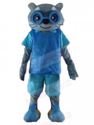 Studied Grey Cat Mascot Costume in Blue Animal