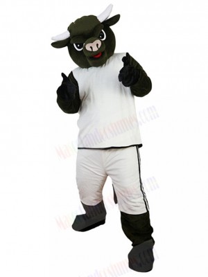 Black Bull Mascot Costume in White Basketball Jersey Animal