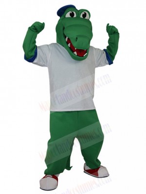 Glad Green Alligator Mascot Costume in Baseball Suit Animal