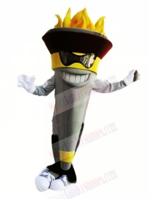 Funny Torch Mascot With Glasses Costume Cartoon