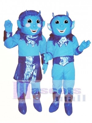 Boy Blue Devil (on right) Mascot Costume