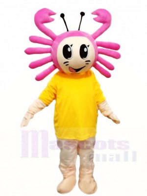 Pink Crab with Yellow Shirt Mascot Costumes Cartoon