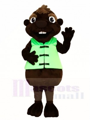 Brown Beaver with Green Vest Mascot Costumes Animal