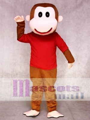 Happy Monkey in Red Shirt Mascot Costume Animal